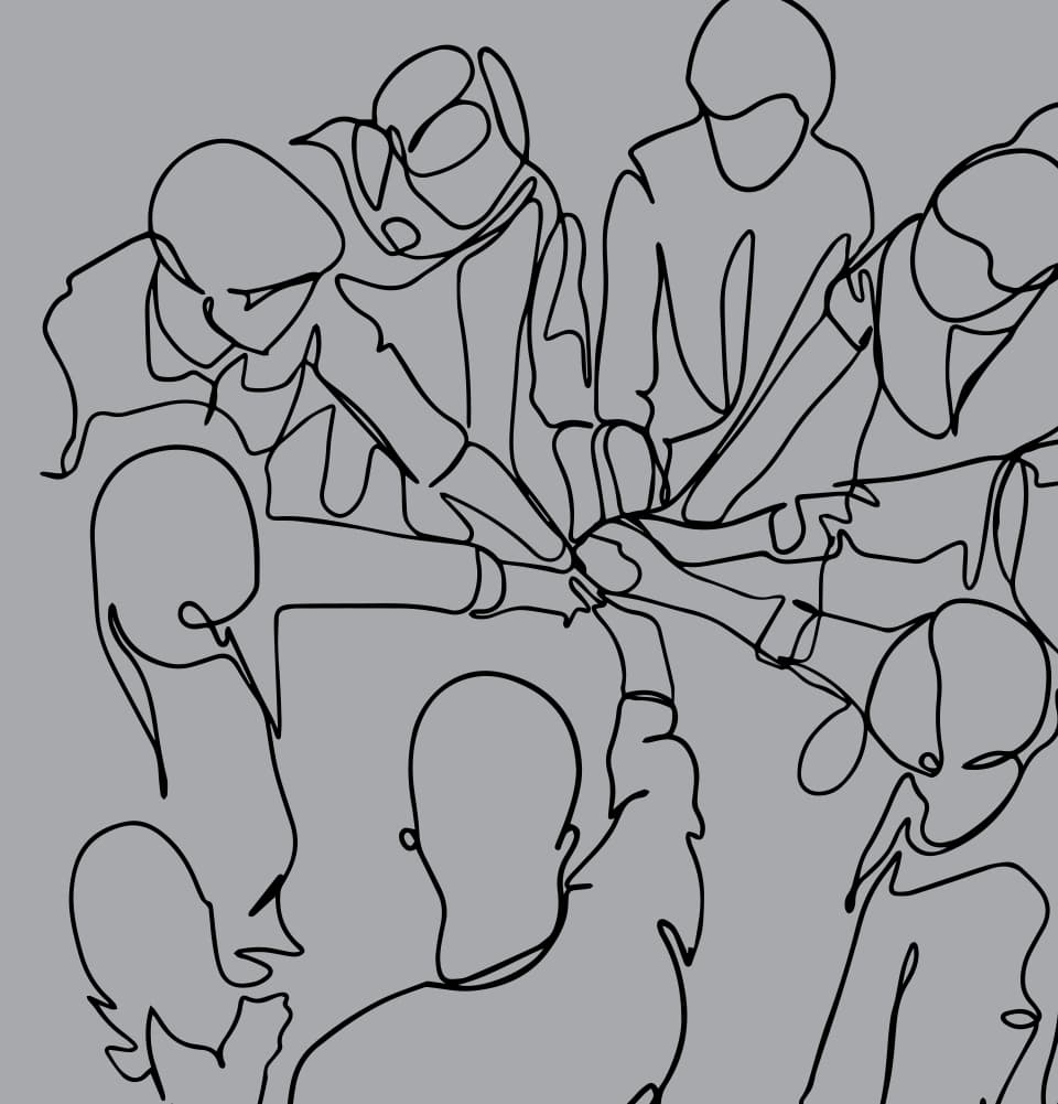 The Team Banner Image with people putting their hands together in a circle.